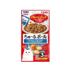 Inaba Ciao Churu Ball / Лакомство-топпинг Инаба для кошек Тунец Магуро с кацуобуси