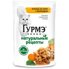 Гурмэ Натуральные рецепты / Влажный корм Паучи Пурина Гурмэ Натуральные рецепты для взрослых кошек с курицей (цена за упаковку)