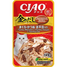 Inaba Ciao Kinnodashi / Паучи Инаба для кошек Тунец Магуро и тунец Кацуо с палтусом (цена за упаковку)