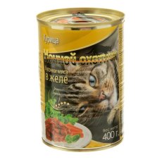 Ночной охотник / Влажный корм Консервы для кошек Курица кусочки в желе (цена за упаковку)