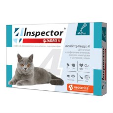 Inspector Quadro К / Капли Инспектор от Внешних и Внутренних паразитов для кошек весом от 4 до 8 кг