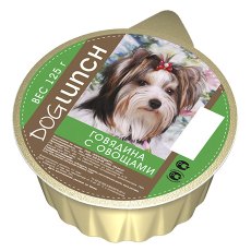 Dog Lunch / Консервы ДогЛанч для взрослых собак Говядина с овощами крем-суфле (цена за упаковку)