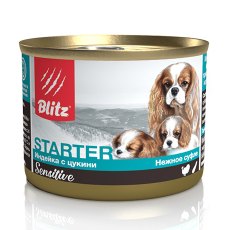 Blitz Sensitive Starter / Консервы Блиц для Щенков беременных и кормящих собак нежное Суфле Индейка с Цуккини (цена за упаковку)