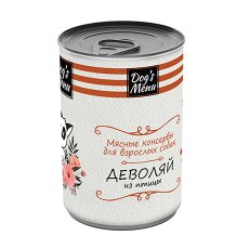 Dogs Menu / Консервы Догс Меню для взрослых собак Деволяй из птицы (цена за упаковку)
