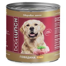 Dog Lunch / Консервы ДогЛанч для взрослых собак Говядина в соусе для собак (цена за упаковку)