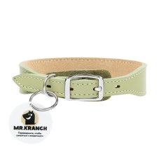 Mr.Kranch / Ошейник Мистер Кранч для собак из Натуральной кожи с QR-адресником Нежно-зеленый