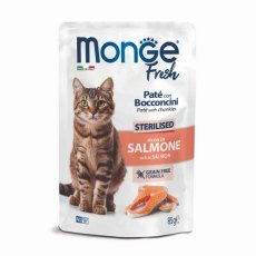 Monge Fresh / Влажный корм Паучи Монж Фреш для Стерилизованных кошек Паштет с Лососем (цена за упаковку)