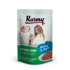 Karmy Sterilized / Влажный корм Паучи Карми для Стерилизованных кошек Лосось в соусе (цена за упаковку)