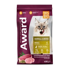 Award Hairball & Indoor / Сухой корм Авард для взрослых Домашних кошек для Выведения шерсти Утка индейка зеленая чечевица юкка Шидигера