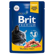 Brit Premium Gravy Salmon & Trout / Паучи Брит Премиум для кошек Лосось и Форель в соусе (цена за упаковку)