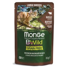 Monge Cat BWild Grain Free Large Breeds Buffalo Vegetables / Влажный Беззерновой корм Монж для кошек Крупных пород Паучи из мяса Буйвола с овощами (цена за упаковку)
