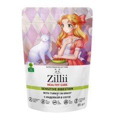 Zillii Healthy Care Sensitive Digestion / Влажный корм Зилли для взрослых кошек с Чувствительным пищеварением с Индейкой в соусе (цена за упаковку)