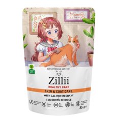 Zillii Healthy Care Skin Coat Care / Влажный корм Зилли для взрослых кошек Поддержка здоровья кожи и шерсти с Лососем в соусе (цена за упаковку)