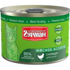 Четвероногий Гурман Мясное ассорти / Консервы для Котят с Курицей (цена за упаковку)