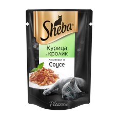 Sheba Pleasure / Паучи Шеба для кошек Ломтики в соусе из Курицы и Кролика (цена за упаковку)