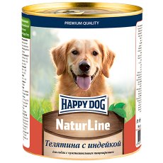 Happy Dog NaturLine / Консервы Хэппи Дог для собак Телятина с индейкой (цена за упаковку, Россия)