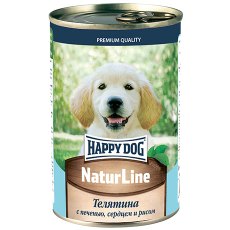 Happy Dog NaturLine / Консервы Хэппи Дог для Щенков Телятина с печенью, сердцем и рисом (цена за упаковку, Россия)