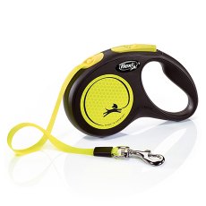 flexi New Neon S tape 5 m, for dogs up to 15 kg / Рулетка флекси для собак весом до 15 кг, светоотражающая лента 5 м