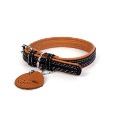 CoLLaR Soft / Ошейник Колар для собак Кожаный Двойной Прошитый Черный верх Коричневый низ