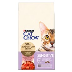 Purina Cat Chow Sensitive / Сухой корм Пурина Кэт Чау для взрослых кошек при чувствительном пищеварении с птицей и лососем