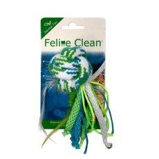 Feline Clean Dental / Игрушка Фелин Клин для кошек Мячик из каната ленты и перьев