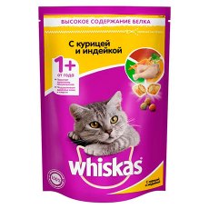Whiskas / Сухой корм Вискас для взрослых кошек подушечки-паштет с Курицей и индейкой