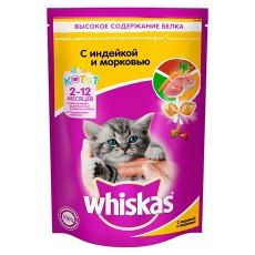 Whiskas Kitten / Сухой корм Вискас Молочные подушечки-паштет для котят Индейка-Морковь