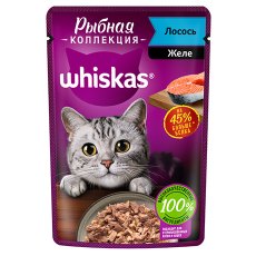 Whiskas Рыбная коллекция / Паучи Вискас для взрослых кошек Лосось желе (цена за упаковку)
