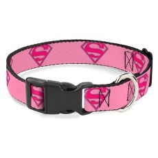 Buckle-Down / Ошейник Бакл-Даун для собак с пластиковой застёжкой Супермен розовый