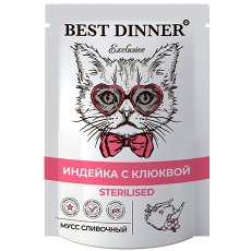 Best Dinner Exclusive Sterilised / Паучи Бест Диннер для Стерилизованных кошек Мусс сливочный Индейка с клюквой (цена за упаковку)