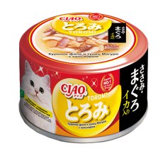 Inaba Ciao Toromi / Консервы Инаба для кошек Куриное филе, тунец магуро и кальмар в бульоне (цена за упаковку, Китай)