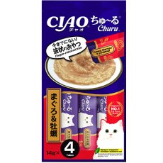 Inaba Ciao Churu / Лакомство-пюре Инаба для кошек Тунец Магуро и устрицы