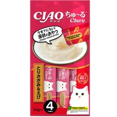 Inaba Ciao Churu / Лакомство-пюре Инаба для кошек Куриное филе и креветка