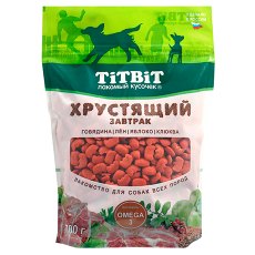 Titbit / Лакомство Титбит для собак всех пород Хрустящий завтрак Говядина Лен Яблоко Клюква