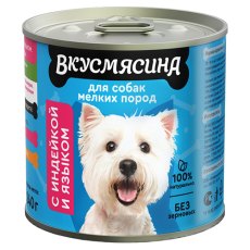 Вкусмясина / Влажный корм Консервы для собак Мелких пород с Индейкой и языком (цена за упаковку)