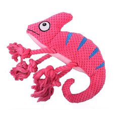 Mr.Kranch / Игрушка Мистер Кранч для собак Хамелеон плюшевая с канатиками и пищалкой розовая