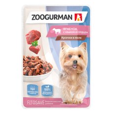 Зоогурман Влажный корм Паучи для собак кусочки в желе Ягненок с языком и сердцем (цена за упаковку)