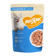 Мнямс Влажный корм Паучи для Котят Кусочки в соусе с Индейкой (цена за упаковку)