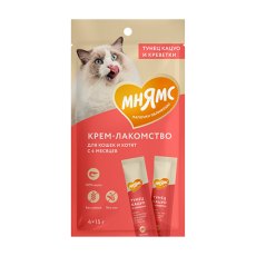 Мнямс Крем-лакомство для кошек с Тунцом Кацуо и Креветками Мнямс Крем-лакомство для кошек с Тунцом Кацуо и Креветками