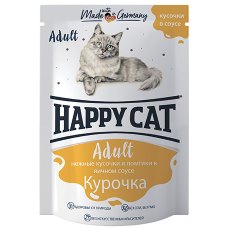 Happy Cat / Паучи Хэппи Кэт для кошек Курочка ломтики в яичном соусе (цена за упаковку, Россия)
