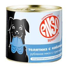 Enso Sensitive / Консервы Энсо для взрослых собак Рубленое филе Телятины с гречкой и кабачком (цена за упаковку)