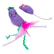 Mr.Kranch / Игрушка Мистер Кранч для кошек плюшевая с кошачьей мятой и перышками Баклажанчик и Мышка фиолетовая