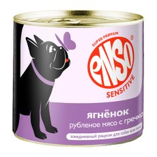 Enso Sensitive / Консервы Энсо для взрослых собак поддержание здоровья кожи и красоты шерсти Рубленое мясо ягненка с гречкой (цена за упаковку)
