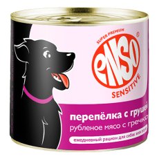 Enso Sensitive / Консервы Энсо для взрослых собак поддержание здоровья печени Рубленое мясо перепелки с гречкой и грушей (цена за упаковку)