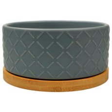 Mr.Kranch Bamboo / Миска Мистер Кранч Керамическая серая на бамбуковой подставке Mr.Kranch Bamboo / Миска Мистер Кранч Керамическая серая на бамбуковой подставке