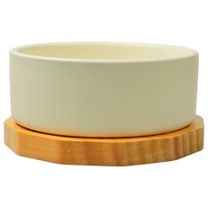 Mr.Kranch Bamboo / Миска Мистер Кранч Керамическая белая на бамбуковой подставке