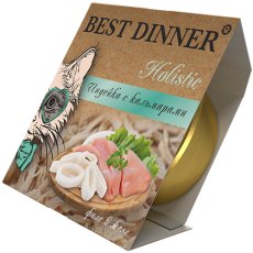 Best Dinner Holistic / Консервы Бест Диннер Холистик Стерилизованных кошек Мясные волокна в желе Индейка с Кальмарами (цена за упаковку)
