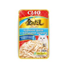 Inaba Ciao Kinnodashi / Паучи Инаба для кошек Куриное филе с мальками ширасу (цена за упаковку)