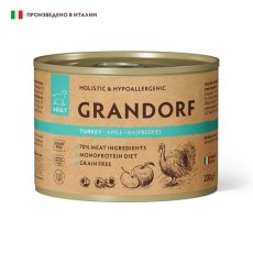 Grandorf Dog Turkey Apple Raspberries Pate / Консервы Грандорф для собак Паштет из индейки с яблоком и малиной (цена за упаковку)