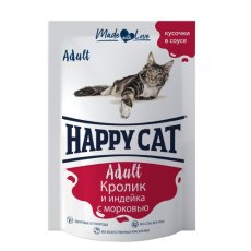 Happy Cat / Паучи Хэппи Кэт для кошек Кролик и индейка с морковью в соусе (цена за упаковку, Россия)